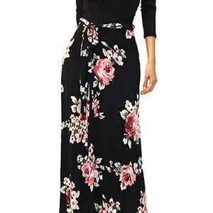 Chic Black Floral Long Sleeve Dress